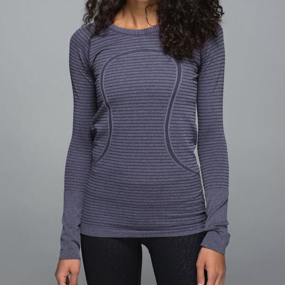 Lululemon Run: Swiftly Tech Long Sleeve Crew Rugby Stripe Black Grape Size 4 - Picture 1 of 6